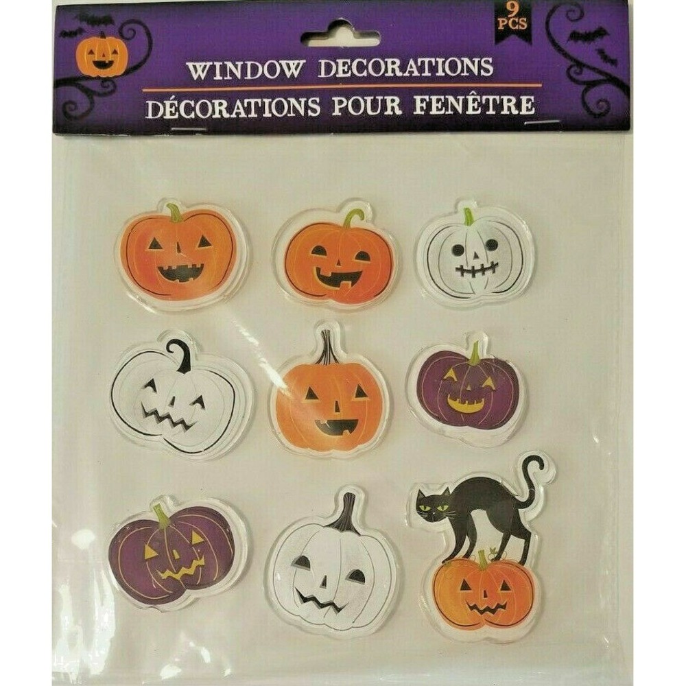 NEW HALLOWEEN 9 pc Window Gel Clings Decoration Jack-o-Lantern Pumpkins Spooky!
